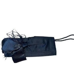 WHBM clutch small bag black bow/fur detailing satin feel rectangular flap close